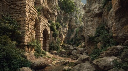 Fototapeta premium ancient stone archway hidden gorge