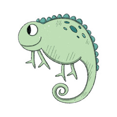 Friendly cartoon chameleon with a curly tail
