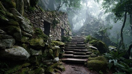 ancient stone stairs jungle ruins