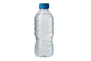 Plastic water bottle with blue cap on transparent background