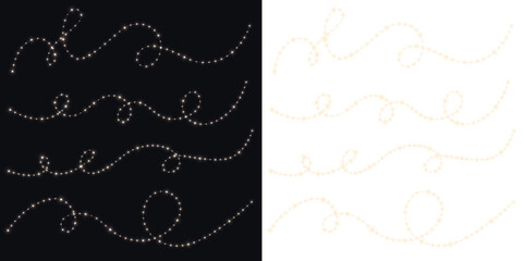 Elegant decorative string lights overlay on contrasting backgrounds, showcasing intricate patterns and soft glowing effects for creative design projects and festive themes