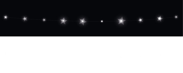 Decorative string lights with glowing stars on a dark background, creating a magical atmosphere,...