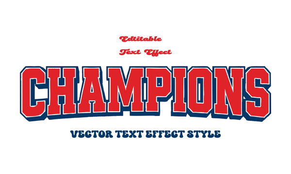 Sports Varsity Text Effect Vector  Bold Red Block Letters with White Outline and Navy Shadow, easily editable and scalabe.