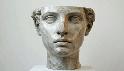 Obraz premium A sculpted marble head, hollowed out like a vase, with a classical style