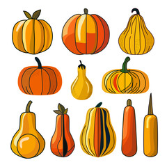 autumn halloween pumpkins set