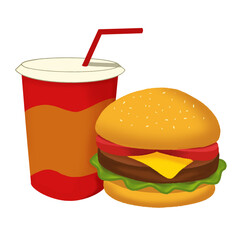 Illustration of a burger and soda cup, fast food culture