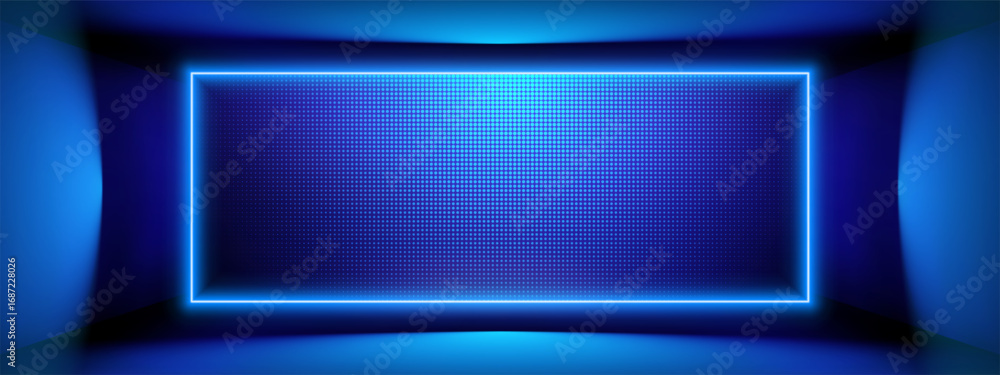 Poster blue led wall panel with lcd light effect and digital video texture. stage concert backdrop or stadi