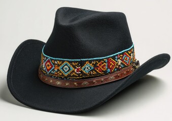 Black cowboy hat with colorful beaded band