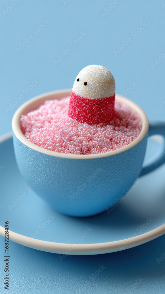 Poster the bottom, a small creature hidden at the bottom of a teacup, blending in with its surroundings in 