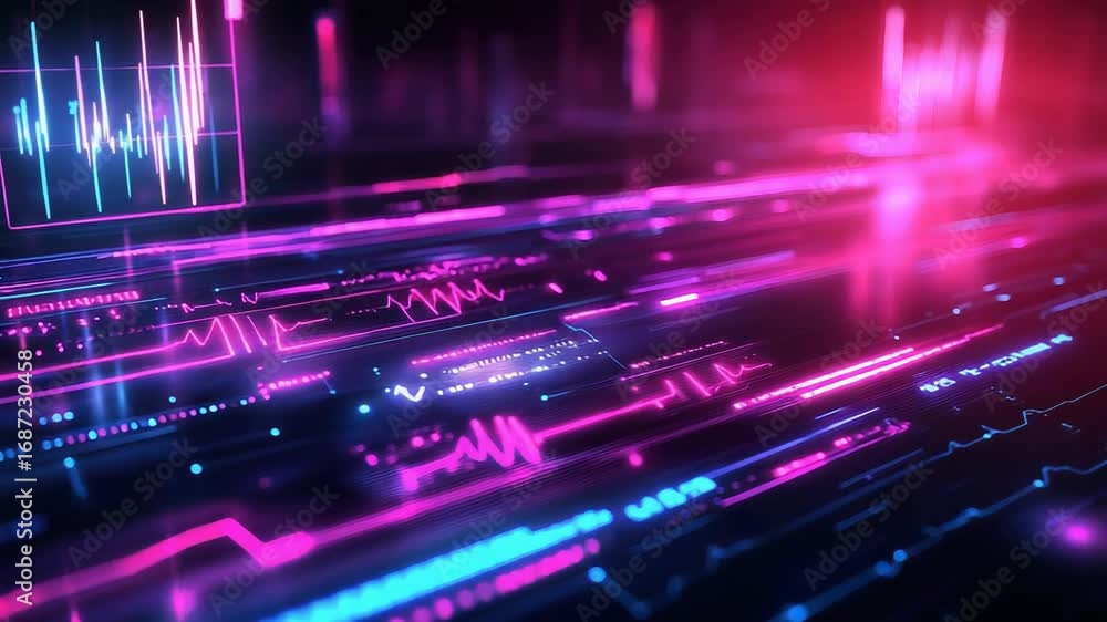 Aufkleber futuristic neon glowing lines creating a technological data flow
