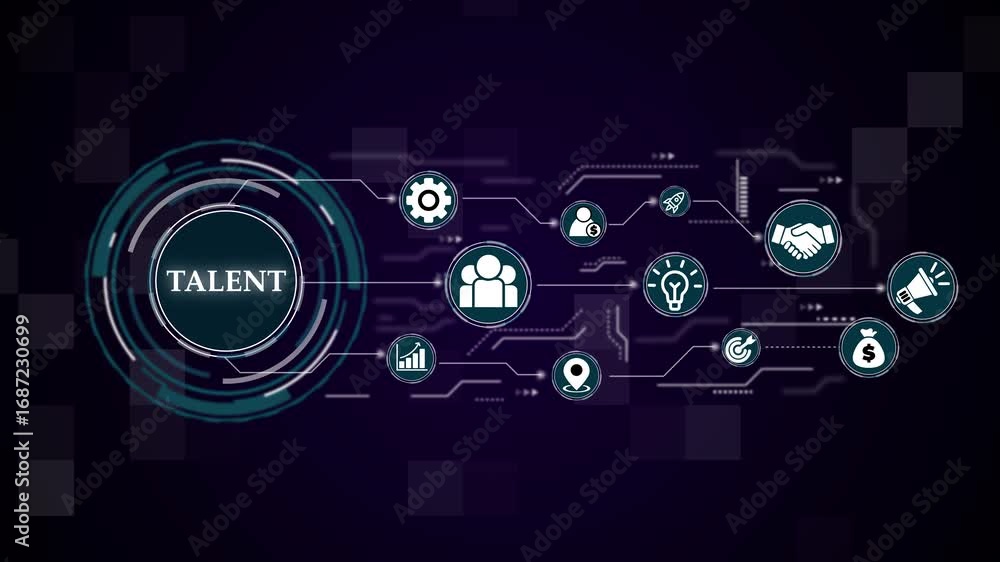 Poster talent management concept represented with and relevant icons ,business, internet and network concep