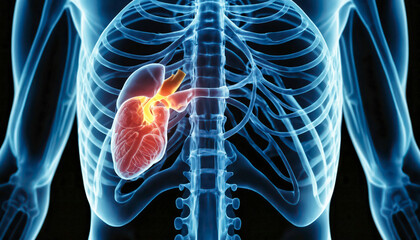 Anatomical Illustration of the Human Heart, Rib Cage and Body Structure