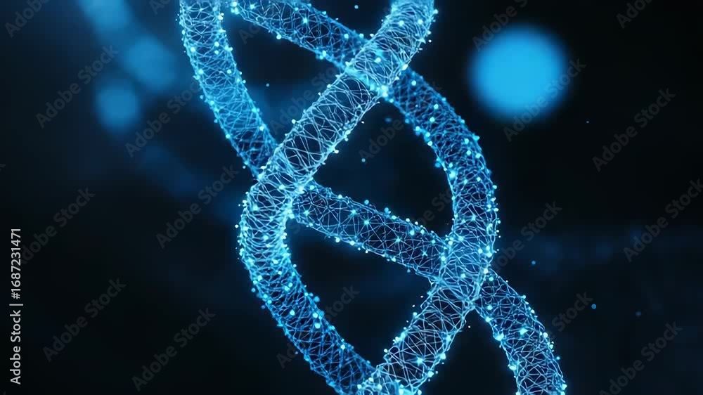 Aufkleber glowing plexus dna strands rotating on dark background