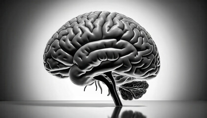 Detailed Illustration of Human Brain in Monochrome Isolated Artwork
