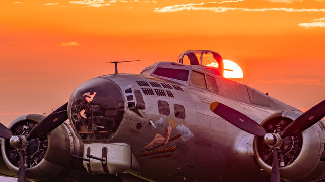 B-17 Flying Fortress at Sunrise with Nose Art