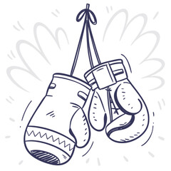 Cartoon Boxing Gloves Hanging Hand-Drawn Style.