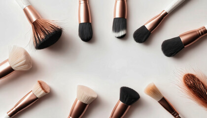 Obraz premium Elegant makeup brushes arranged on a pristine white background