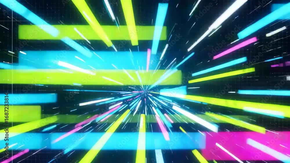 Aufkleber video of abstract tunnel of light: a vibrant tunnel of light bursts forth with an array of bright co