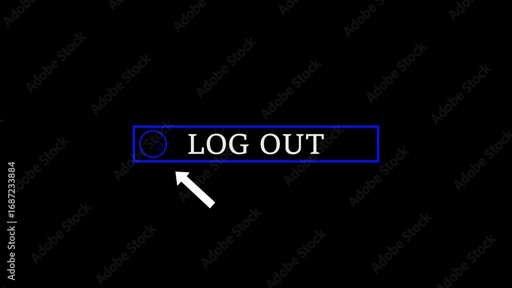 Poster glowing white text cursor animation. design is log out button vector sign, pointing towards download