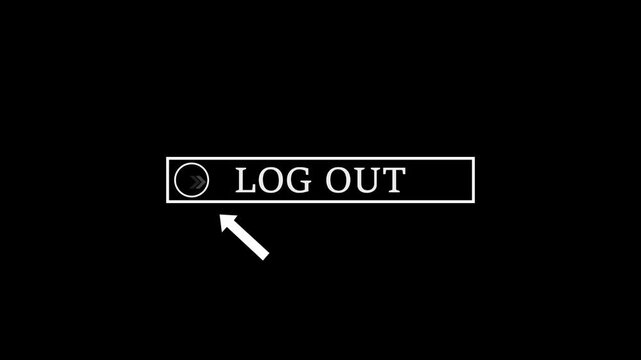 Glowing white text cursor animation. design is Log out button vector sign, pointing towards download button in looping looping with transparent background 4k video black background animation