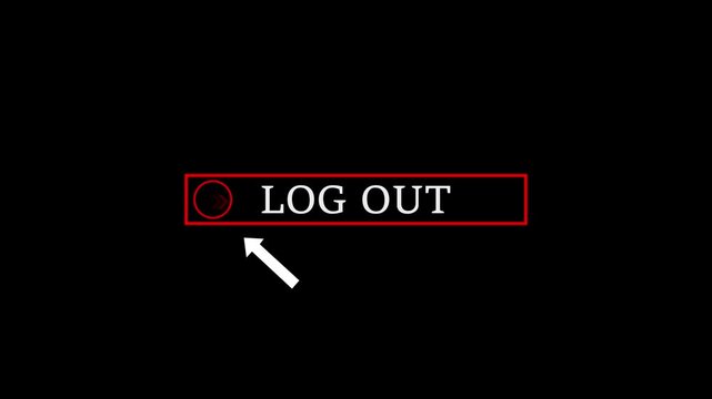 Glowing white text cursor animation. design is Log out button vector sign, pointing towards download button in looping looping with transparent background 4k video black background animation