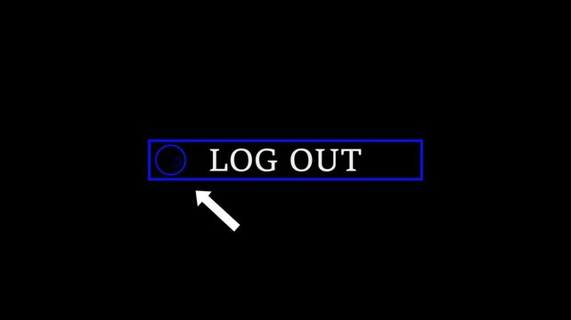Glowing white text cursor animation. design is Log out button vector sign, pointing towards download button in looping looping with transparent background 4k video black background animation