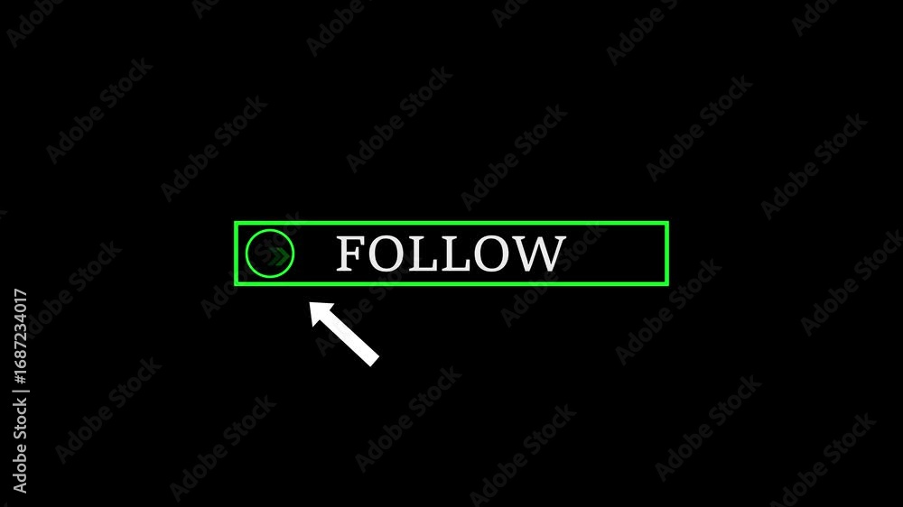 Poster glowing white text cursor animation. design follow button vector sign, symbol, pointing towards down