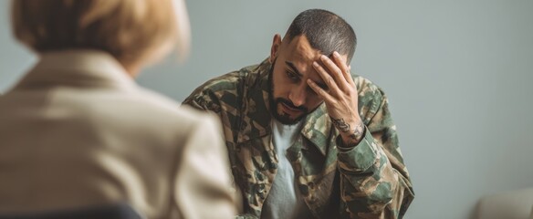 The soldier expresses vulnerability during a therapeutic conversation.