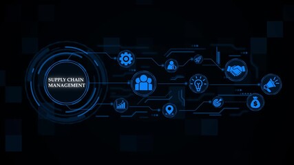 Animated illustration of supply chain management and business process automation ,Business, Internet and network concept.  Abstract technology virtual screen background.  - Powered by Adobe