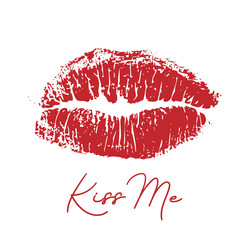 Lip print with the inscription Kiss Me. Vector illustration