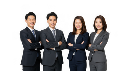Diverse business team poses confidently together ready for success and collaboration transparent background