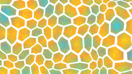 Abstract Mosaic Pattern with Irregular Polygonal Shapes in Yellow, Orange, Blue, and Green Gradient
