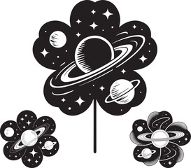 Celestial Cloverleaf Planetary Design Elegant and Whimsical Creation