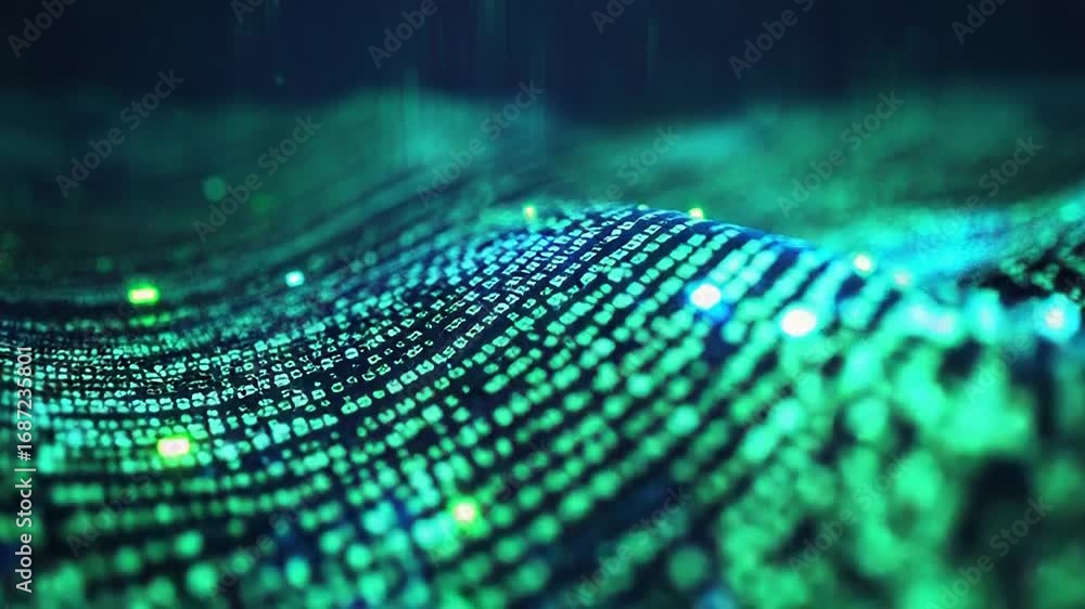 Aufkleber digital wave of binary code flowing in cyberspace