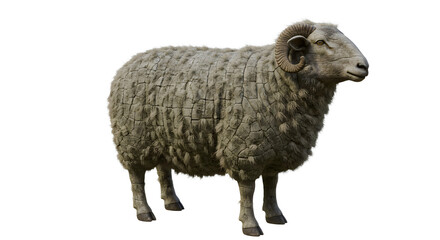 Obraz premium FARMING - Close-up of a curly wool sheep isolated on transparent background, perfect for farming and agriculture projects
