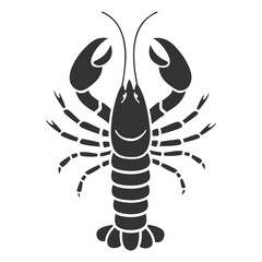 Stylized flat silhouette illustration of a lobster icon suitable for logo, branding, packaging, restaurant menu, seafood market, nautical theme and modern graphic design projects.