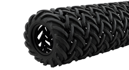 FARMING - Stack of black tractor tires on white background, close-up detail of tire tread pattern, ideal for agricultural and industrial equipment visuals