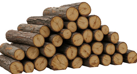 FARMING - Stack of freshly cut pine logs arranged in a pile, natural wooden texture and circular cross-sections, ideal for woodworking or firewood illustrations
