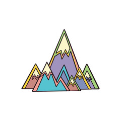 Colorful mountain range illustration with vibrant geometric shapes.
