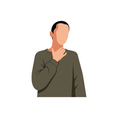 Man with hand on throat feeling discomfort health issue pain.