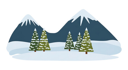 Winter scene with snow covered mountains and evergreen trees in a flat vector illustration ai generated