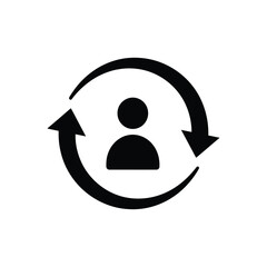 Simple Black User Refresh Icon Isolated on White.