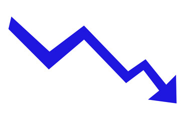 blue arrow going down stock icon on white background. Symbol of down arrow graph icon. financial market crash icon