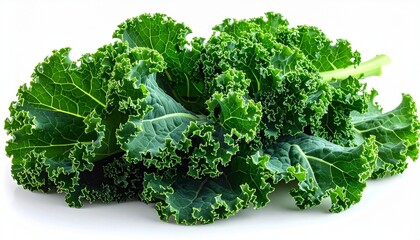Obraz premium Fresh kale leaves with curly green texture organic healthy superfood vegetable isolated on white background 