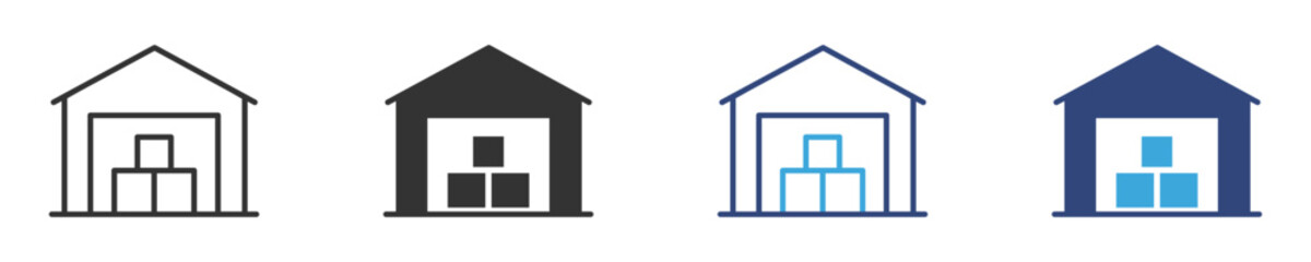 Warehouse icon set in outline and flat style , vector illustration. 