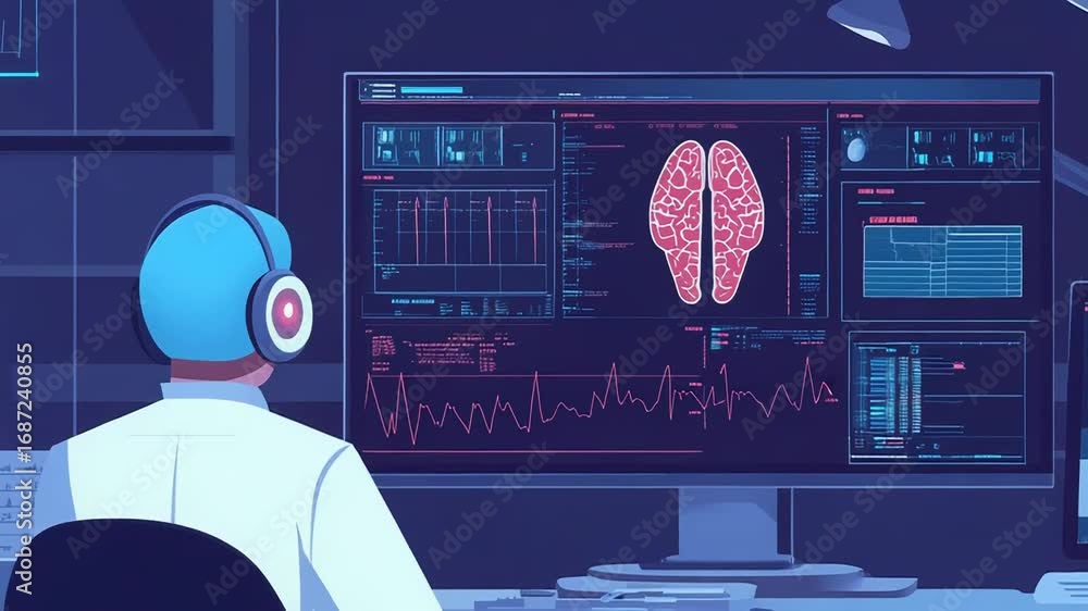 Aufkleber scientist analyzing brain activity data on computer screen