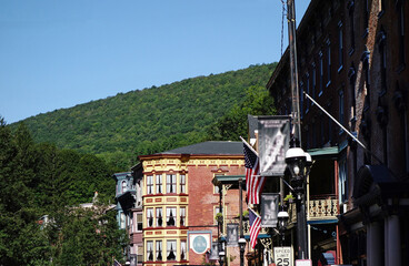 Downtown Jim Thorpe, PA, with a view the Pocono Mountains