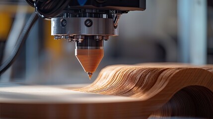 CNC machine cutting wood with precision and detail.