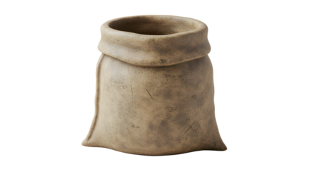 FARMING - Old cloth sack bag with rolled top isolated on white background, vintage textile container perfect for rustic and historical themes