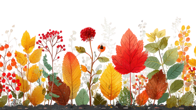 Autumnal Leaves and Flowers on Black Background